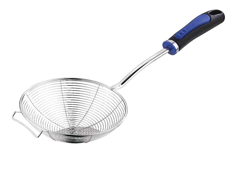 BRUSHFINCH Heavy Duty Professional Standard Stainless Steel Deep Fry Jhara Mesh Laddle Jharni Steel Skimmer Puri Strainer with Handle for Perfect Oil Extraction 16 cm 1pc Silver - Image 1