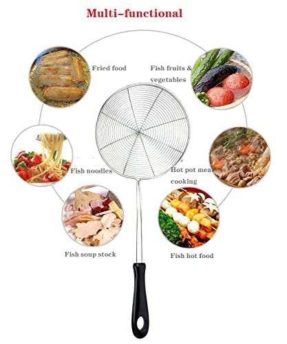 BRUSHFINCH Heavy Duty Professional Standard Stainless Steel Deep Fry Jhara Mesh Laddle Jharni Steel Skimmer Puri Strainer with Handle for Perfect Oil Extraction 16 cm 1pc Silver - Image 4