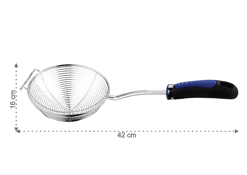BRUSHFINCH Heavy Duty Professional Standard Stainless Steel Deep Fry Jhara Mesh Laddle Jharni Steel Skimmer Puri Strainer with Handle for Perfect Oil Extraction 16 cm 1pc Silver - Image 3