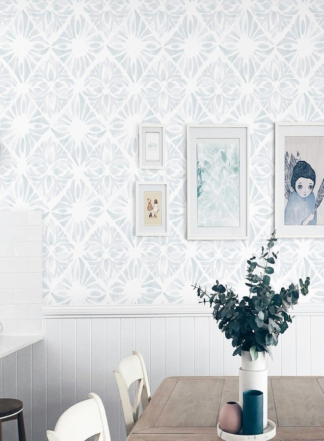 Fiula Geometric Peel and Stick Wallpaper Boho wallpaper78.7 "x17.3" White and Blue Wallpaper White Contact Paper Removable Wallpaper for Bedroom Waterproof Removable Shelf Liner Decal Vinyl Roll - Image 2