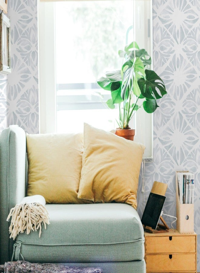 Fiula Geometric Peel and Stick Wallpaper Boho wallpaper78.7 "x17.3" White and Blue Wallpaper White Contact Paper Removable Wallpaper for Bedroom Waterproof Removable Shelf Liner Decal Vinyl Roll - Image 5