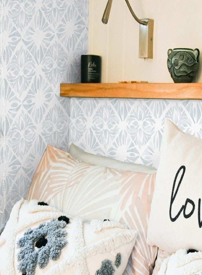 Fiula Geometric Peel and Stick Wallpaper Boho wallpaper78.7 "x17.3" White and Blue Wallpaper White Contact Paper Removable Wallpaper for Bedroom Waterproof Removable Shelf Liner Decal Vinyl Roll - Image 3