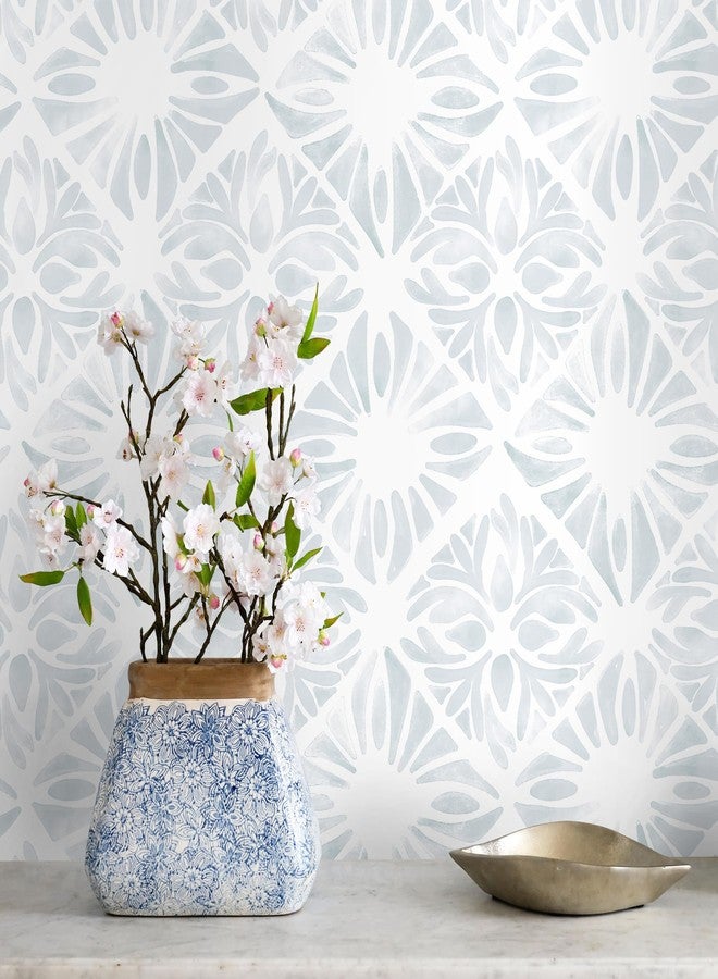 Fiula Geometric Peel and Stick Wallpaper Boho wallpaper78.7 "x17.3" White and Blue Wallpaper White Contact Paper Removable Wallpaper for Bedroom Waterproof Removable Shelf Liner Decal Vinyl Roll - Image 1