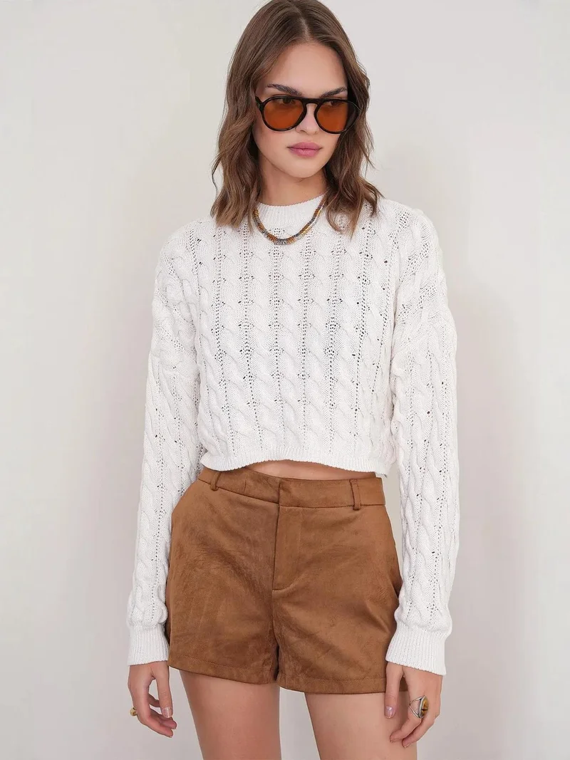 MixRay Mixray Cable Knit Pattern Crew Neck Sweater