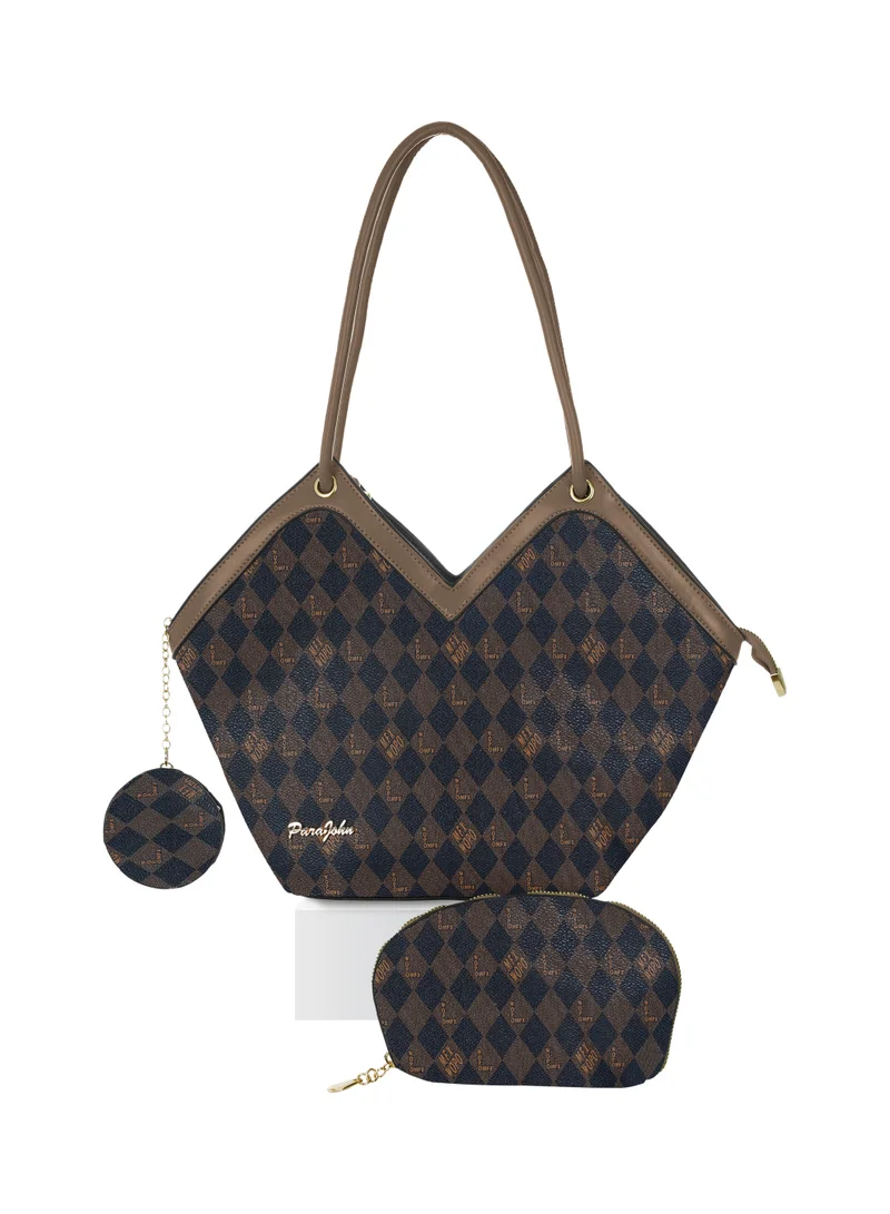 PARAJOHN Para John Women Handbag Set – PU Leather Tote Bag with Matching Pouch & Coin Purse, Pattern Design