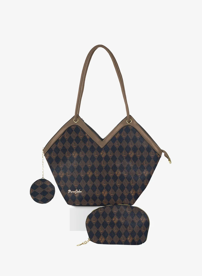 PARAJOHN Para John Women Handbag Set – PU Leather Tote Bag with Matching Pouch & Coin Purse, Pattern Design