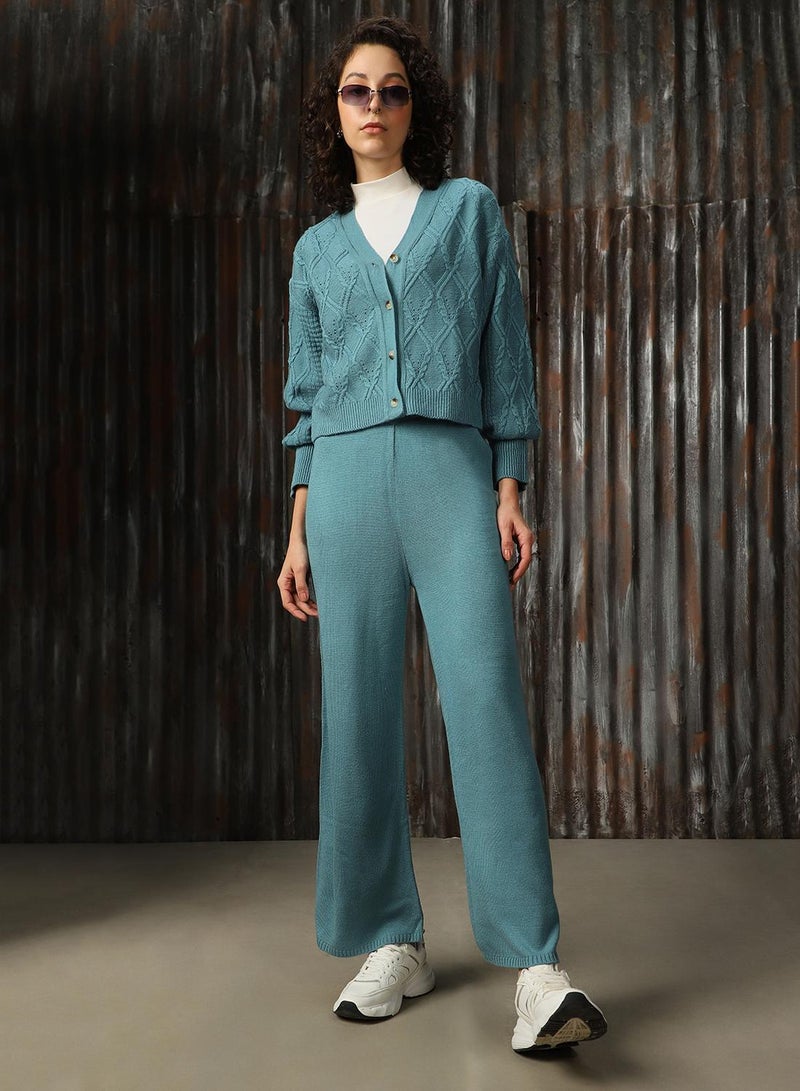 هاي ستار طقم نسائي أزرق قطن % سادة بأزرار كامل الطول كاجوال مقاس عادي - Image 5