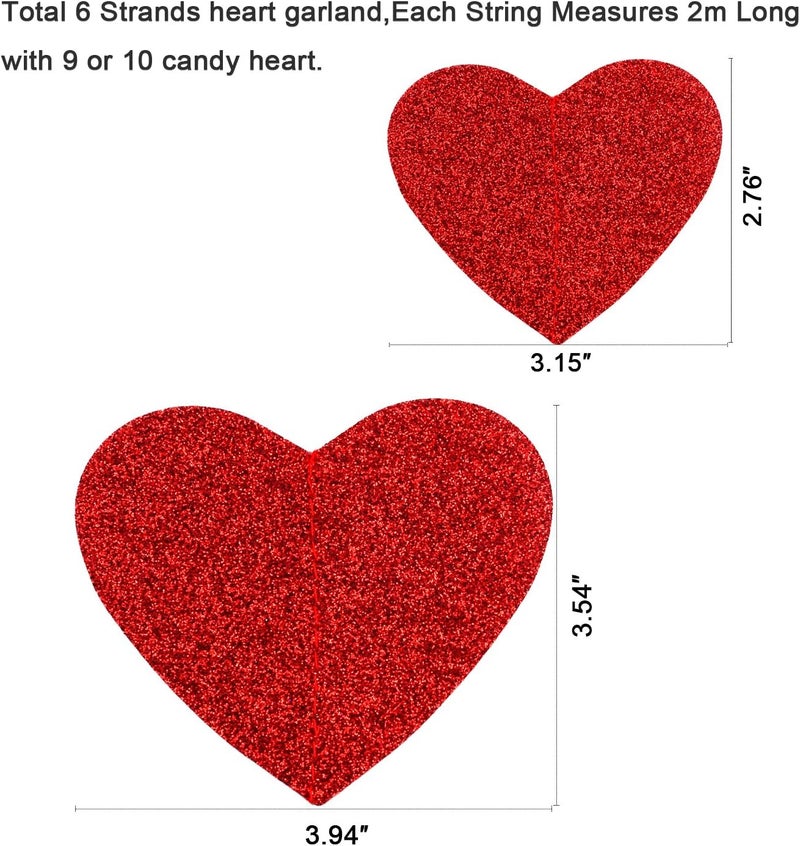 Konsait Valentines Day Decor Glitter Red Love Heart Hanging Decorations String Garland Romantic Wedding Anniversary Bridal Shower Birthday Party Valentines Day Decorations for the Home Party Supplies - Image 2