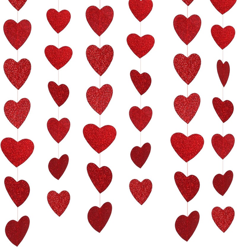 Konsait Valentines Day Decor Glitter Red Love Heart Hanging Decorations String Garland Romantic Wedding Anniversary Bridal Shower Birthday Party Valentines Day Decorations for the Home Party Supplies - Image 1