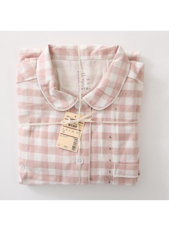 Muji Style Autumn And Winter Home Wear, All-cotton Brushed Flannel, Original Quality, Premium Pure Cotton Couple's Pajama Set