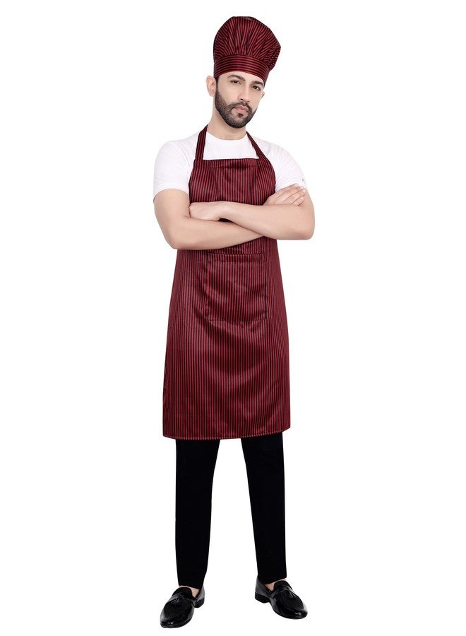 abc garments Poly-Cotton Solid Strap Free Size Chef's Cooking Kitchen Apron with Chef's Cap- 23x30 inch (57x77cm) (Red and Black Strap) - Image 1