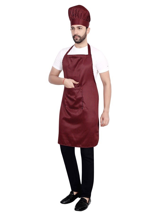 abc garments Poly-Cotton Solid Strap Free Size Chef's Cooking Kitchen Apron with Chef's Cap- 23x30 inch (57x77cm) (Red and Black Strap) - Image 2