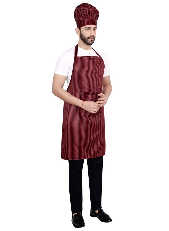 abc garments Poly-Cotton Solid Strap Free Size Chef's Cooking Kitchen Apron with Chef's Cap- 23x30 inch (57x77cm) (Red and Black Strap) - Image 3