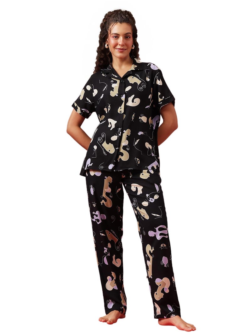 Clovia Women's Pajama Set (LS0385M13L_Black_L) - Image 1