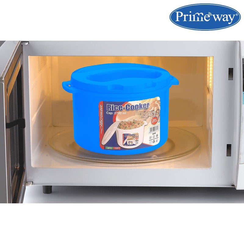 Primeway وعاء طهي الأرز في الميكروويف سعة 2.7 لتر من البولي بروبيلين مع ملعقة تقديم (أزرق) - Image 5