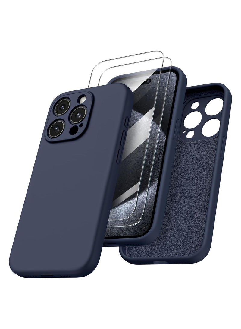 MUNTAQI Compatible with iPhone 15 Pro Max Case Shockproof with 2pcs Screen Protectors, Waterproof Liquid Silicone Rubber Full Cover Protective Case for iPhone 15 Pro Max 6.7 inch-Navy Blue - Image 1