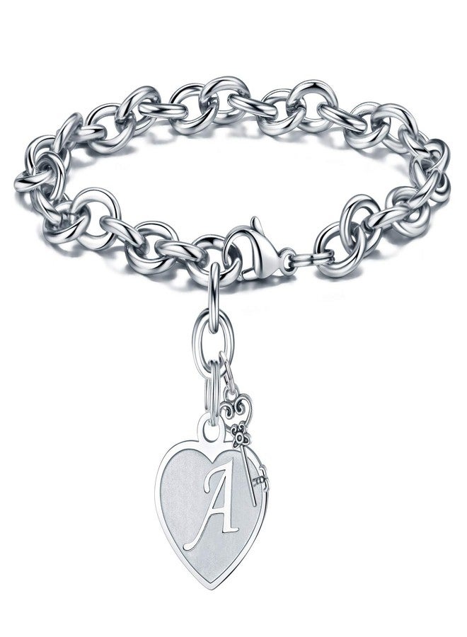 M MOOHAM Initial A Charm Bracelet for Grils Gifts - Stainless Steel Heart Letter A Charm Bracelet Adjustable Birthday Gifts for Teen Girls, Mothers Day Birthday Gift for Daughter Girl - Image 1