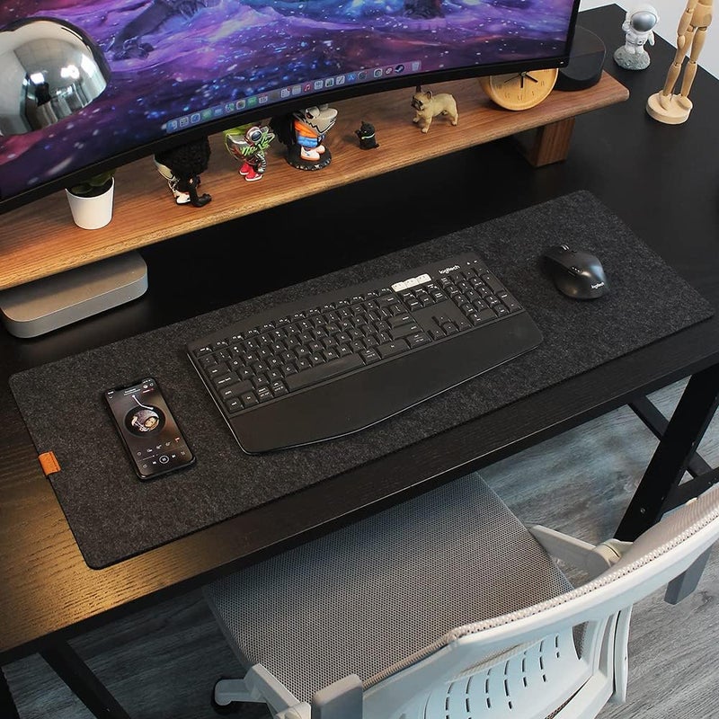 Bright Stone Felt Desk Mat,Non-Slip Mouse Pad,35.4"x11.8" Office Supplies Desk Protector, Desk Accessories for Home and Office (Black) - Image 2
