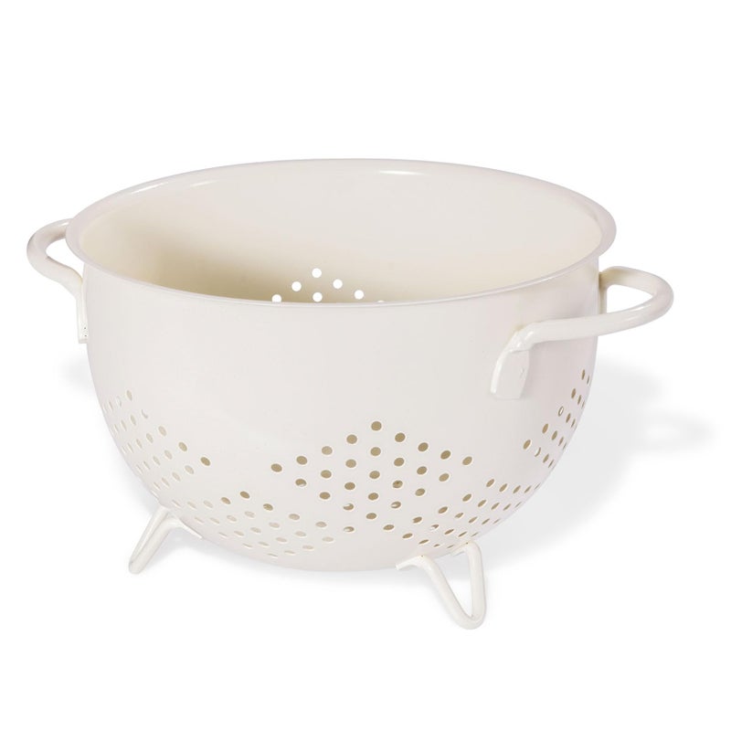 Metal Colander 5 Quart Powder Coated Selfdraining Metal Strainer with BaseKitchen Pasta Fruit Vegetable Basket with Double Handles Cream