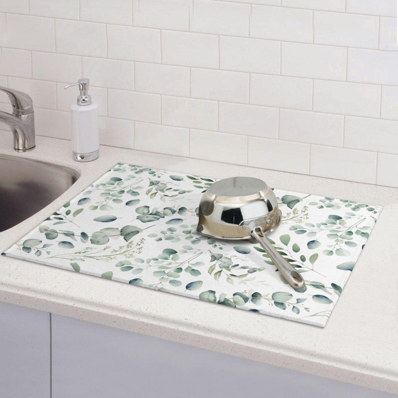 Vodbne Dish Drying Mat for Kitchen Counter Microfiber Absorbent Dish Draining Reusable Washable Extra Large 18"x24" (Sage Leaves, 18x24in) - Image 4