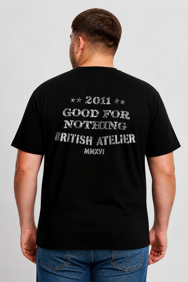 GOOD FOR NOTHING Men Crew Neck Short Sleeve Graphic Print T-Shirt, Black - Image 5