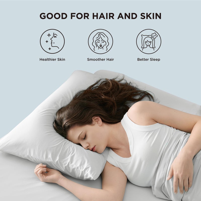 Bedsure Cooling Pillow Cases for Hot Sleepers, Cool Pillowcases for Night Sweats, Zipper Pillow Cases Queen Set of 2, Silky Soft & Breathable Cold Pillow Covers for Hair & Skin, Grey, 20x30 Inches - Image 5