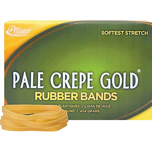 Alliance Pale Crepe Gold Rubber Bands, Size #64 (3-1/2" x 1/4"), Approx. 490 Bands, 1 lb. Box, Golden Crepe (20645) - Image 1