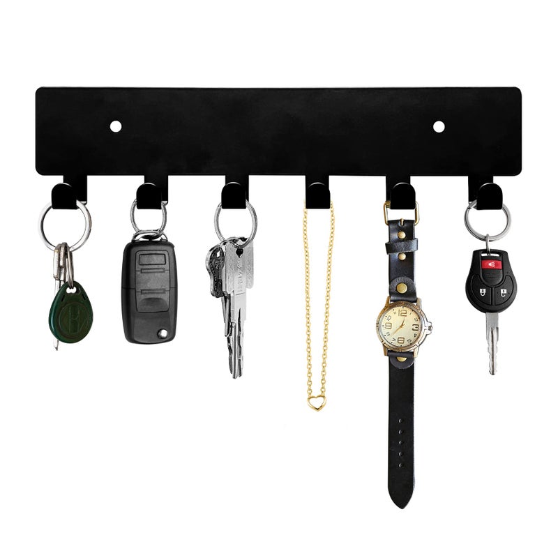 GTK Key Holder for Wall, Key Hooks with 6 Hooks, Wall Mounted Key Holder for Hallway, Self Adhesive Key Rack(Black) - Image 1