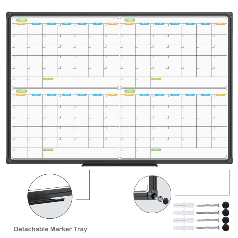 JILoffice Magnetic Dry Erase Calendar Whiteboard, 4 Month White Board Planner 36 X 24 Inch, Black Aluminum Frame Wall Mounted Board for Office Home and School - Image 2