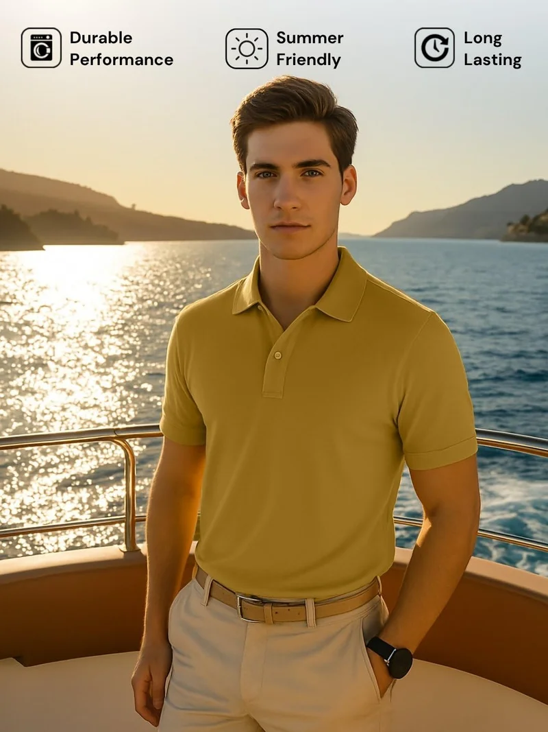 NOBERO قميص بولو رجالي قطن سادة مقاس عادي