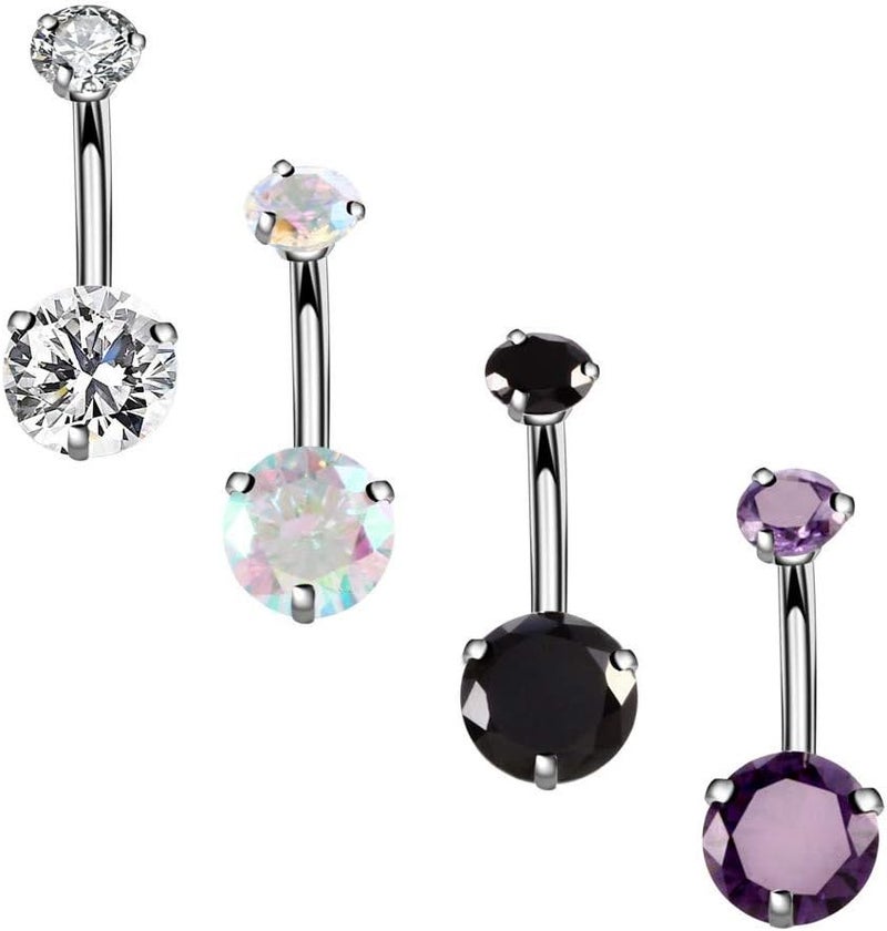 14G Surgical Steel Belly Button Rings, Internally Threaded Round CZ Navel Barbell Stud for Women Men