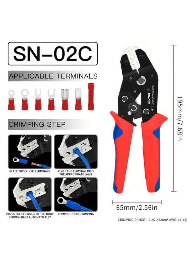 SN 02C Ratcheting Wire Crimper Pliers For Pre Insulated Terminals 23 13 AWG - Image 3