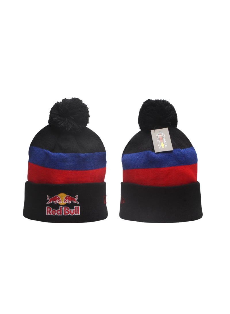 Red Bull Racing Red Blue Stripe Pom Pom Winter Beanie