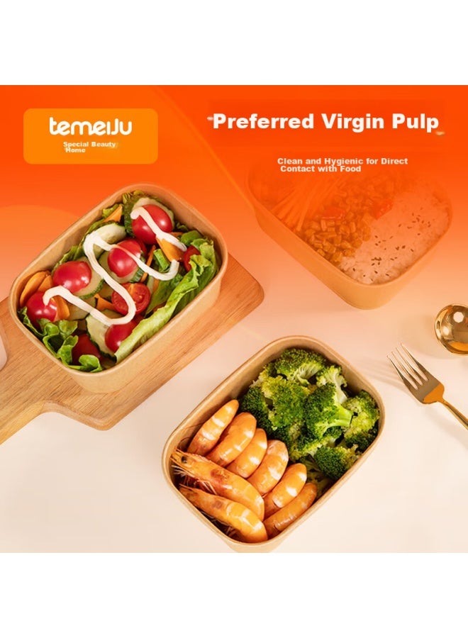 Temeiju Disposable Square Food Containers, 750ml*20 Sets, Food-grade, For Fast Food, Picnic, Fruit, Kraft Paper Takeout Boxes With Lids - Image 2