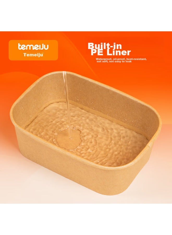 Temeiju Disposable Square Food Containers, 750ml*20 Sets, Food-grade, For Fast Food, Picnic, Fruit, Kraft Paper Takeout Boxes With Lids - Image 5