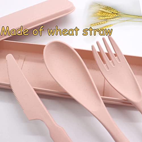 XAMILE 4 Set Wheat Straw Cutlery Portable Cutlery Spoon Knife Fork Tableware Set with Case for Kids Adults Travel Picnic Camping Daily Use (4 Color) - Image 4