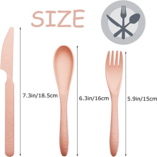 XAMILE 4 Set Wheat Straw Cutlery Portable Cutlery Spoon Knife Fork Tableware Set with Case for Kids Adults Travel Picnic Camping Daily Use (4 Color) - Image 2