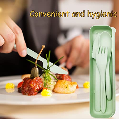 XAMILE 4 Set Wheat Straw Cutlery Portable Cutlery Spoon Knife Fork Tableware Set with Case for Kids Adults Travel Picnic Camping Daily Use (4 Color) - Image 3