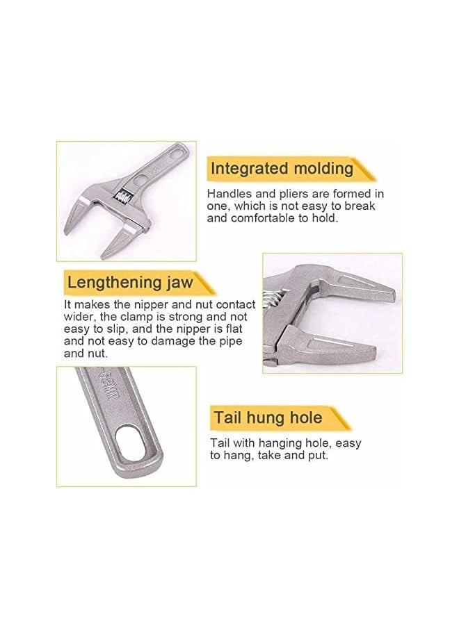 Excefore - Excefore Adjustable Wrench – 6 to 68mm Wide Opening Jaws Adjustable Spanner with Short Handle – Aluminum Alloy Light Weight Plumbers Spanner Nut Key Hand Tool for Bathroom, Washbasin etc - Image 1