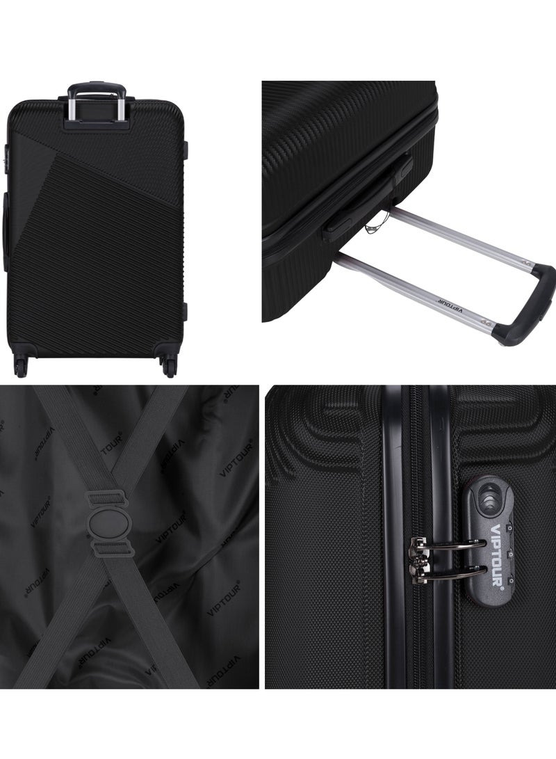 VIPTOUR 3-Piece ABS Hardside Trolley Luggage Set, Spinner Wheels with Number Lock 20/24/28 Inches - Black  - Image 3