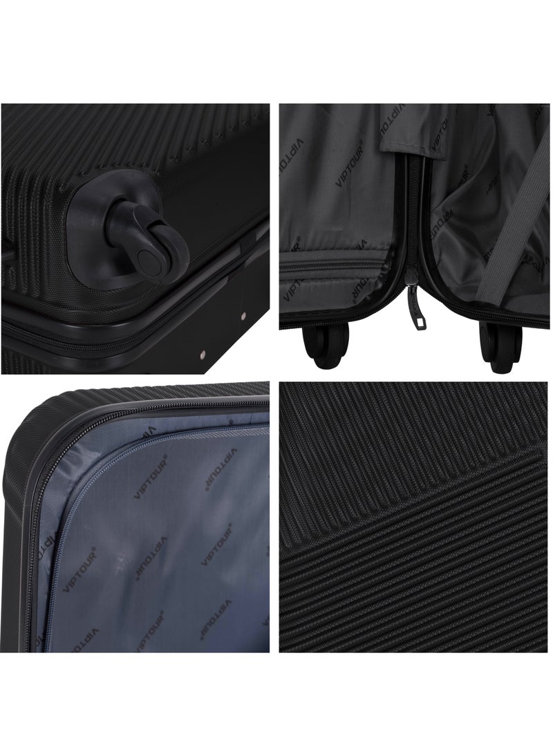 VIPTOUR 3-Piece ABS Hardside Trolley Luggage Set, Spinner Wheels with Number Lock 20/24/28 Inches - Black  - Image 4