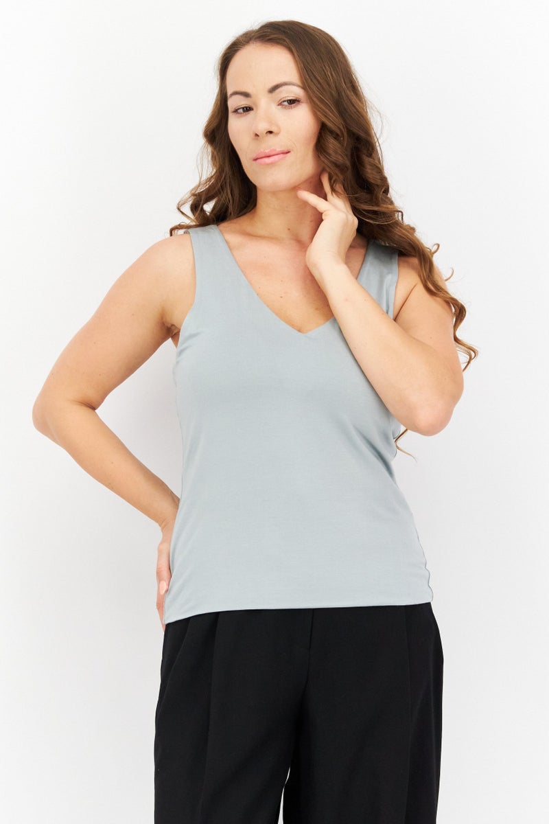 Gentle Fawn Women V-Neck Sleeveless Plain Tank Top, Sage  - Image 1