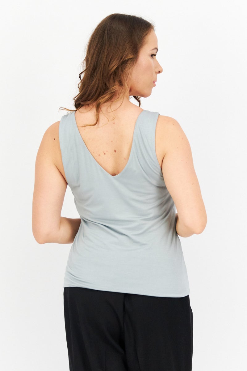 Gentle Fawn Women V-Neck Sleeveless Plain Tank Top, Sage  - Image 3