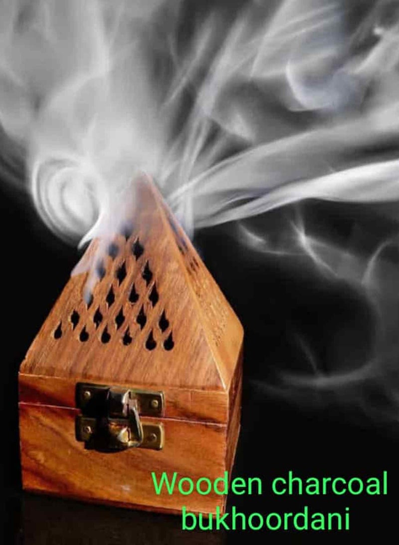 SAQOWARE Incense Bakhoor Burner Wooden/Madkhan/Mabkhara Pyramid Wooden Charcoal Burner 13 cm  - Image 3