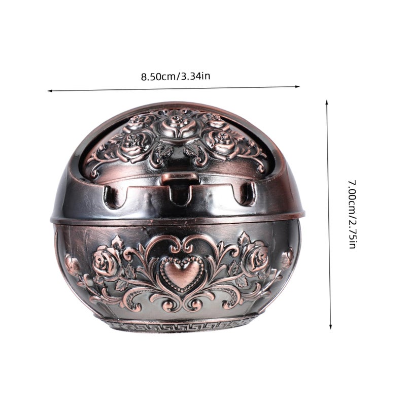 Vintage Metal Ashtray With Lid Portable Round Smokeless Windproof Tray For Indoor Outdoor Use - Image 3