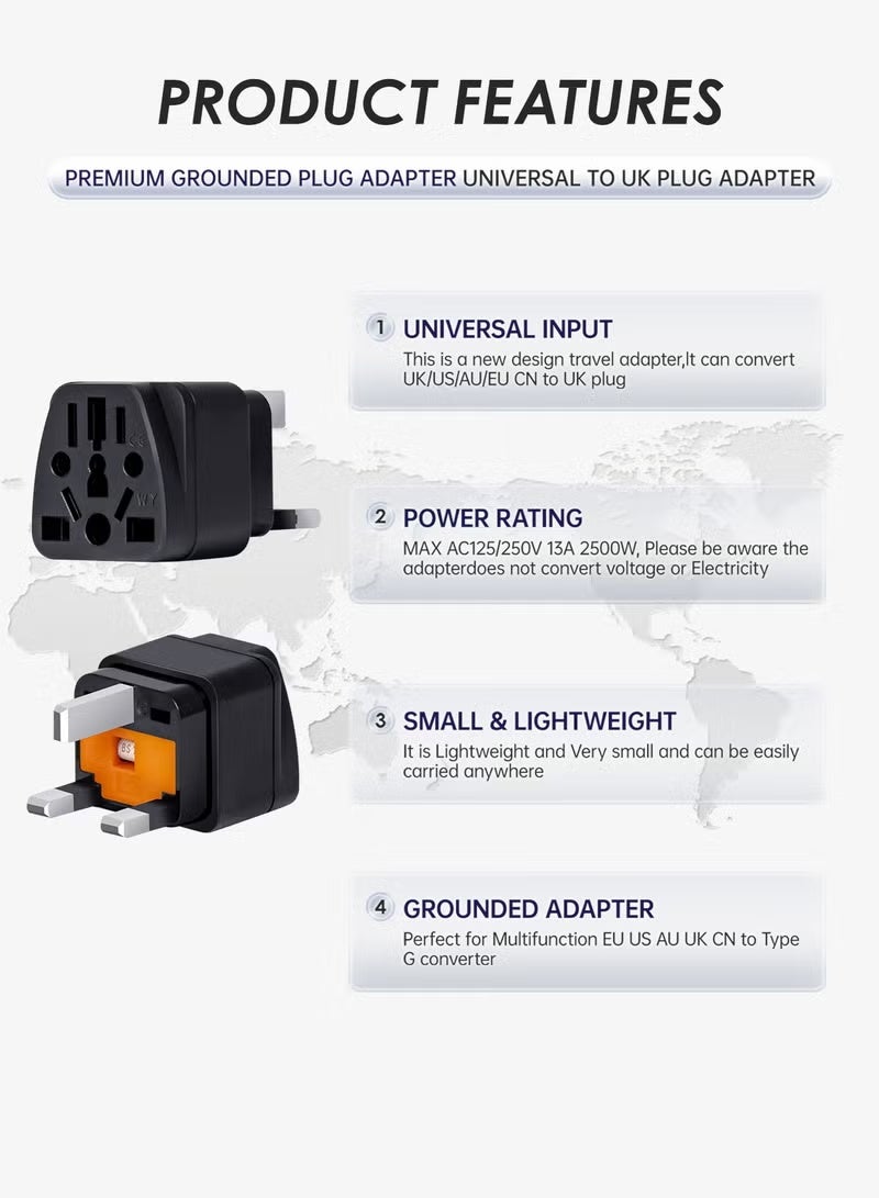 Universal World to UK Travel Adapter - Universal 3-pin power converter for all devices x1, built-in 13A fuse + 2 spare fuses - Image 2