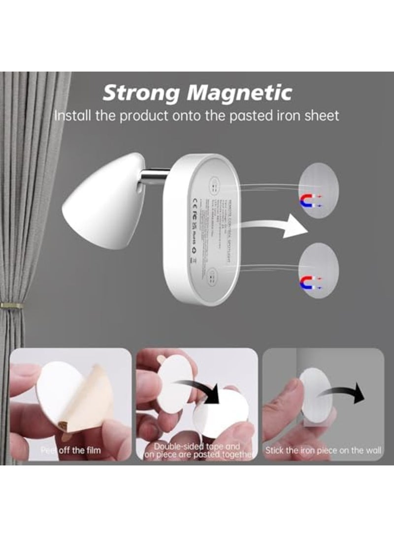 Luckam Rechargeable Indoor LED Spotlight with Remote, 3000K/4000K/6000K Magnetic Wireless Wall Light, with Adjustable Color Temperature, Controlled, Dimmable, Ideal for Paintings, Artwork, White - Image 5