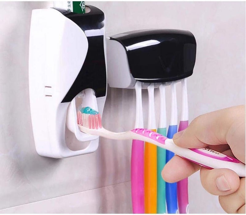 Toothpaste Dispenser with 5 Toothbrush Holder, Wall Mounted, Dustproof, Vacuum Pump, Best Usage Of Toothpaste Consumption - Image 2
