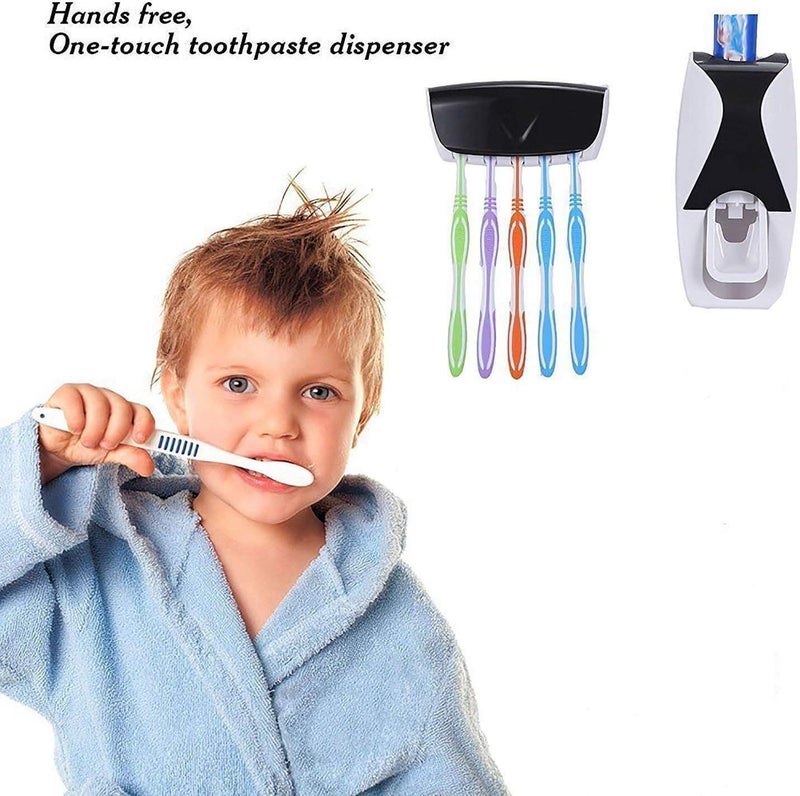 Toothpaste Dispenser with 5 Toothbrush Holder, Wall Mounted, Dustproof, Vacuum Pump, Best Usage Of Toothpaste Consumption - Image 3