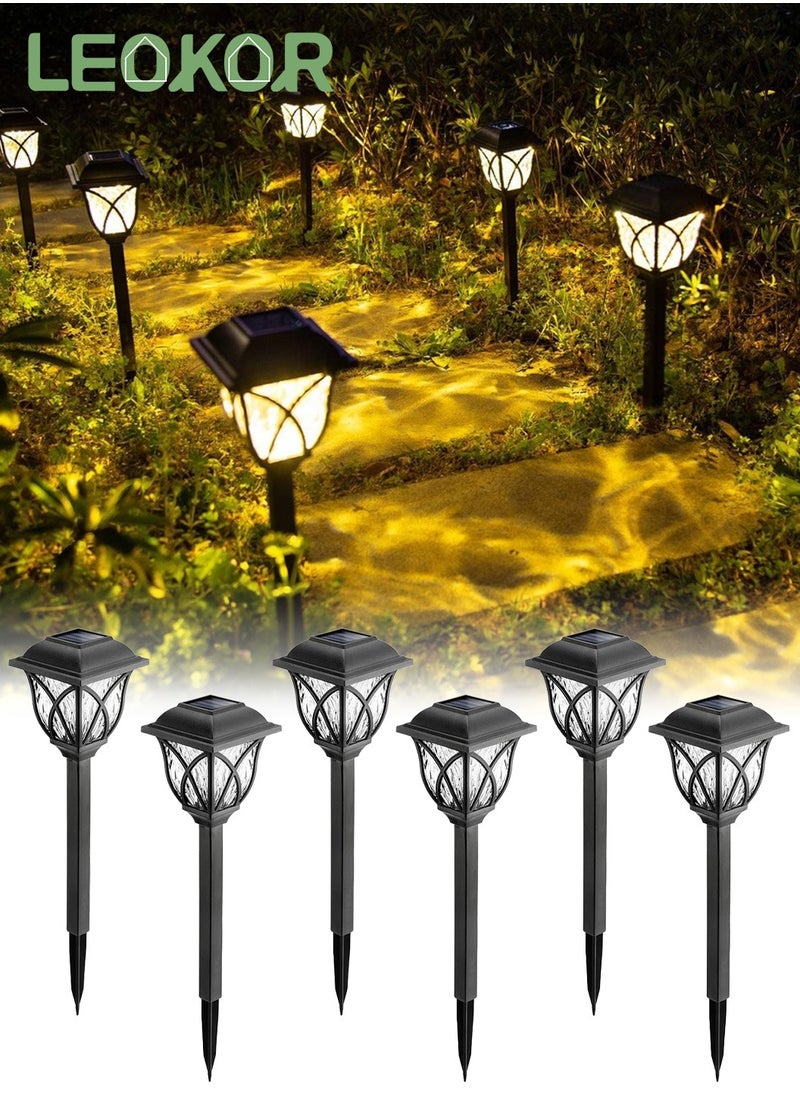LEOKOR 6 Pack Solar Pathway Lights Outdoor LED Decorative Solar Garden Lights IP65 Waterproof Outdoor Lights Warm White  - Image 1